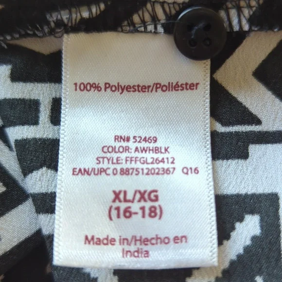 Faded Glory High Low Sleeveless Top XL Black White Pattern - Picture 3 of 14